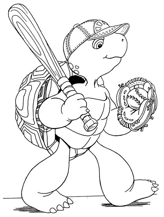 coloriage Franklin joue au base ball